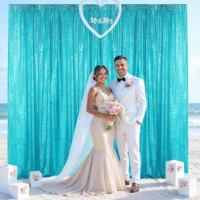 Sugargirl Turquoise Sequin Backdrop Curtain 4 Panels 2FTx8FT Glitter Turquoise - Image 9