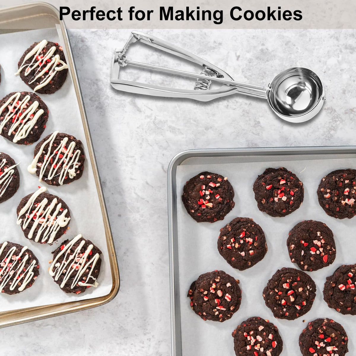 Cookie Scoop Set, Cookie Scoops for Baking Set of 3, Cookie Dough Scoops, Silver, Include Large/Medium/Small, for Cookies, Ice Cream, Muffin, Cupcakes, Truffles, Mashed Potatoes