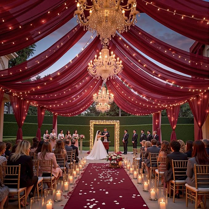 6 Panels Burgundy Ceiling Drapes - Image 7
