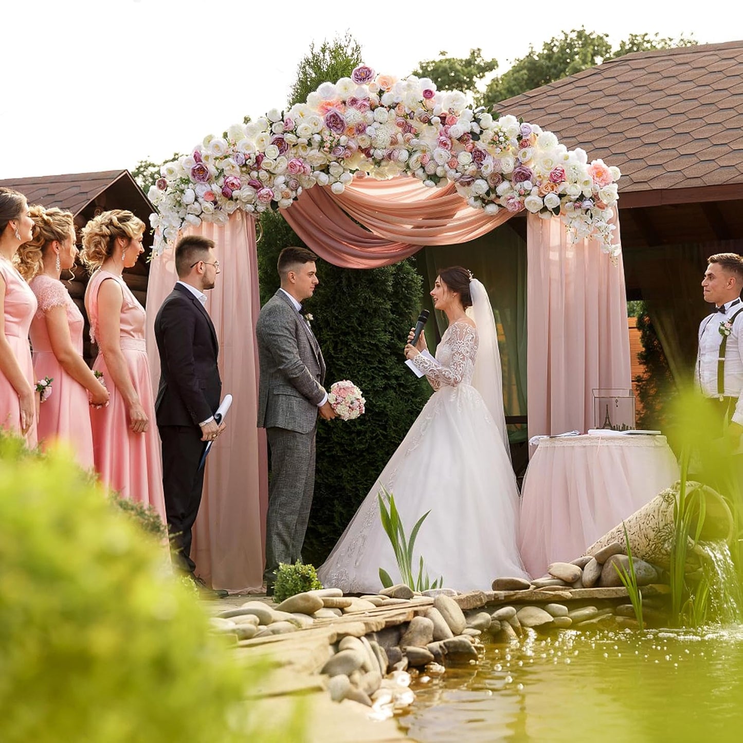 Wokceer Wedding Arch Draping Fabric 2 Panels 28.7" x 20FT Dusty Rose Sheer Fabric Backdrop Arch Draping for Wedding Ceremony Birthday Party Bridal Shower Decoration