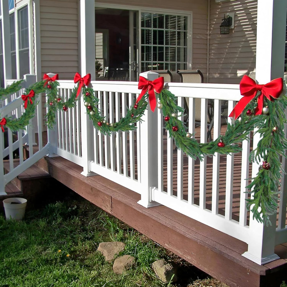 Hananona 9 Ft 2 Pcs Artificial Norfolk Pine Garlands, Realistic Pine Garland, Green Artificial Greenery Garland for Table, Mantle, Wall, Indoor, Outdoor Winter Christmas Decorations (2, 9 FT)