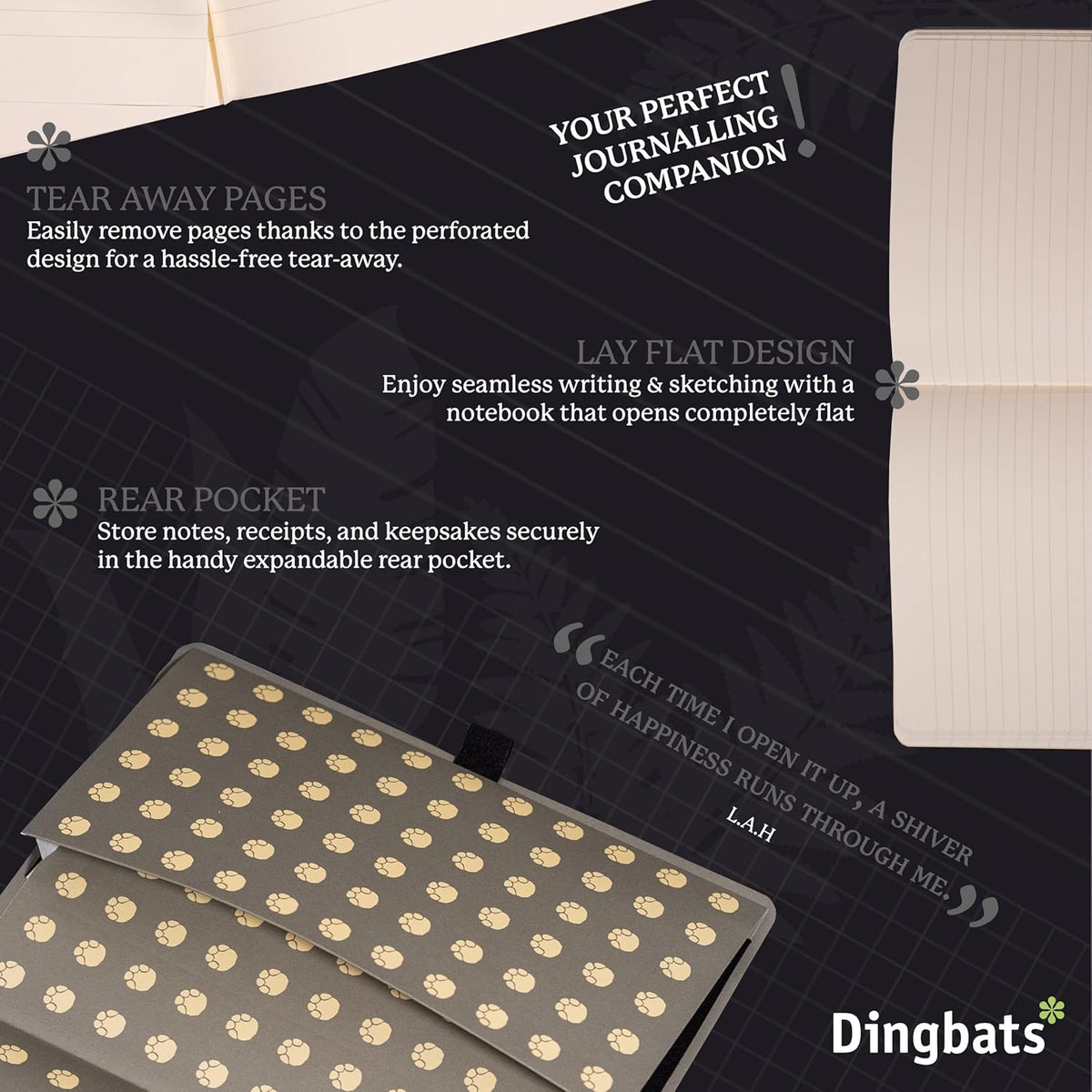 Dingbats* Wildlife Dotted Writing Journal Notebook A5 - Vegan Leather Softcover - Ideal for Work, Travel - Pocket, Elastic Closure, & Bookmark