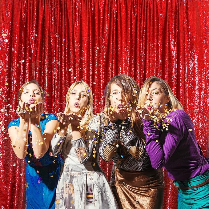 SquarePie 6x6ft Red Sequin Backdrop, High Density Non-Transparent Glitter - Image 9