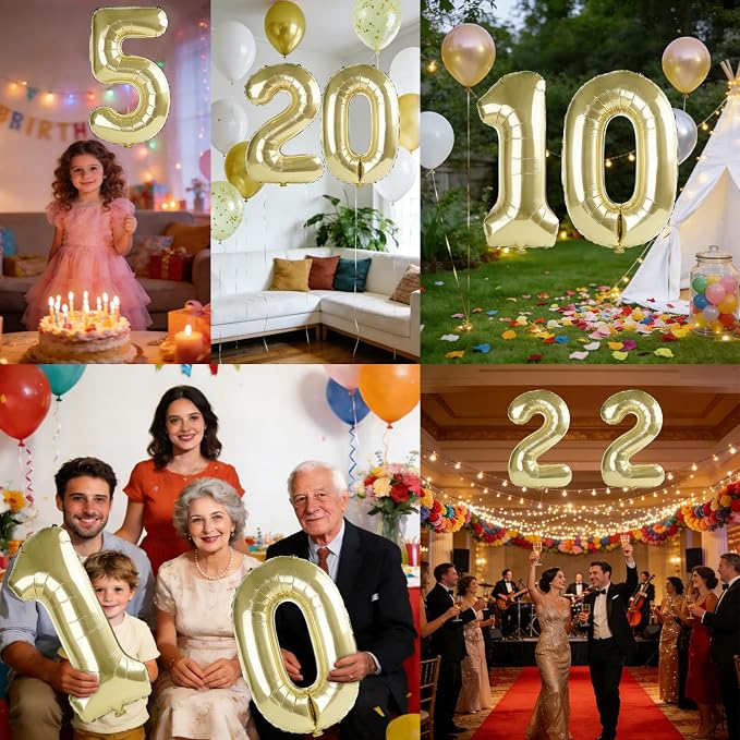 40 Inch Number 5 Balloons for 5th Birthday Party Decorations, 0-100 Champagne - Image 7