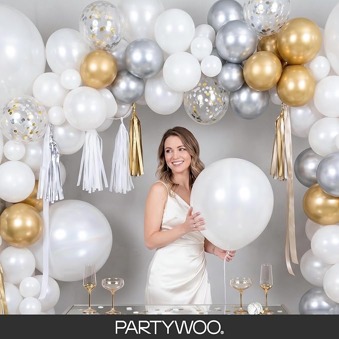 PartyWoo Pearl White Balloons 140pcs Metallic White Color 5 Inch | 18 12 10 5 - Image 9