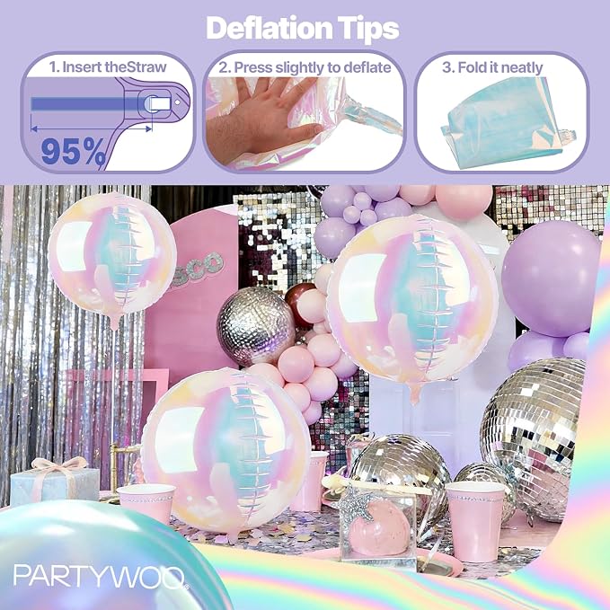PartyWoo Iridescent Large Round Giant 4D Jumbo Foil Balloons 6pcs 22 Inch | 22 - Image 8