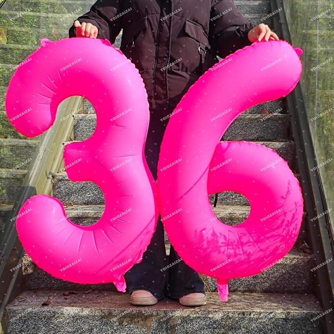 Pink Birthday Number 24 Balloons 40IN Fluorescent Pink 42 Foil Balloon | - Image 6