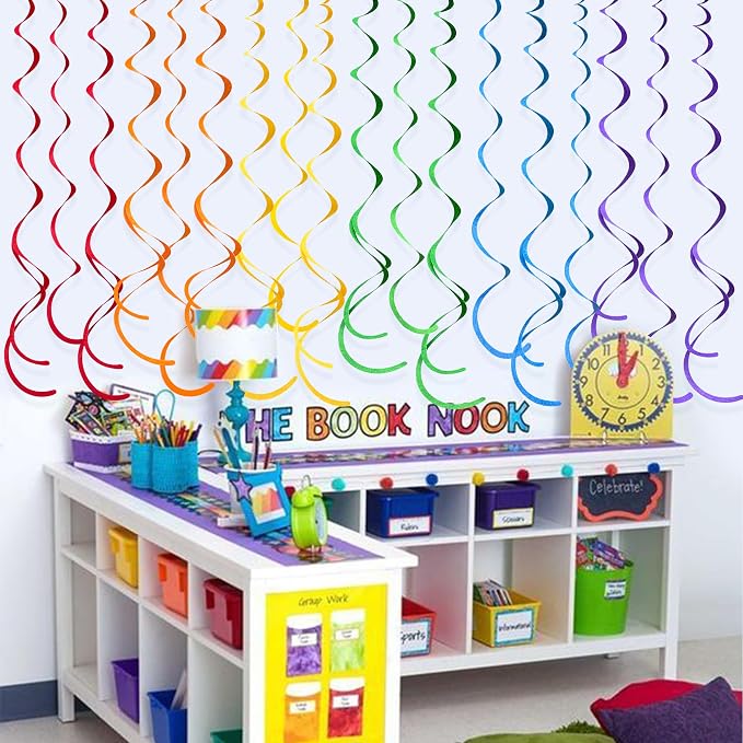 36 Pcs Rainbow Hanging Swirl Decorations Colorful Felt Swirl Streamer Spiral - Image 6
