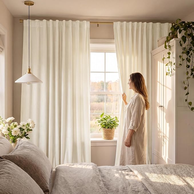 Ivory White Velvet Curtains for Nursery Back Tab, W52 x L63, Elegant Decor - Image 8