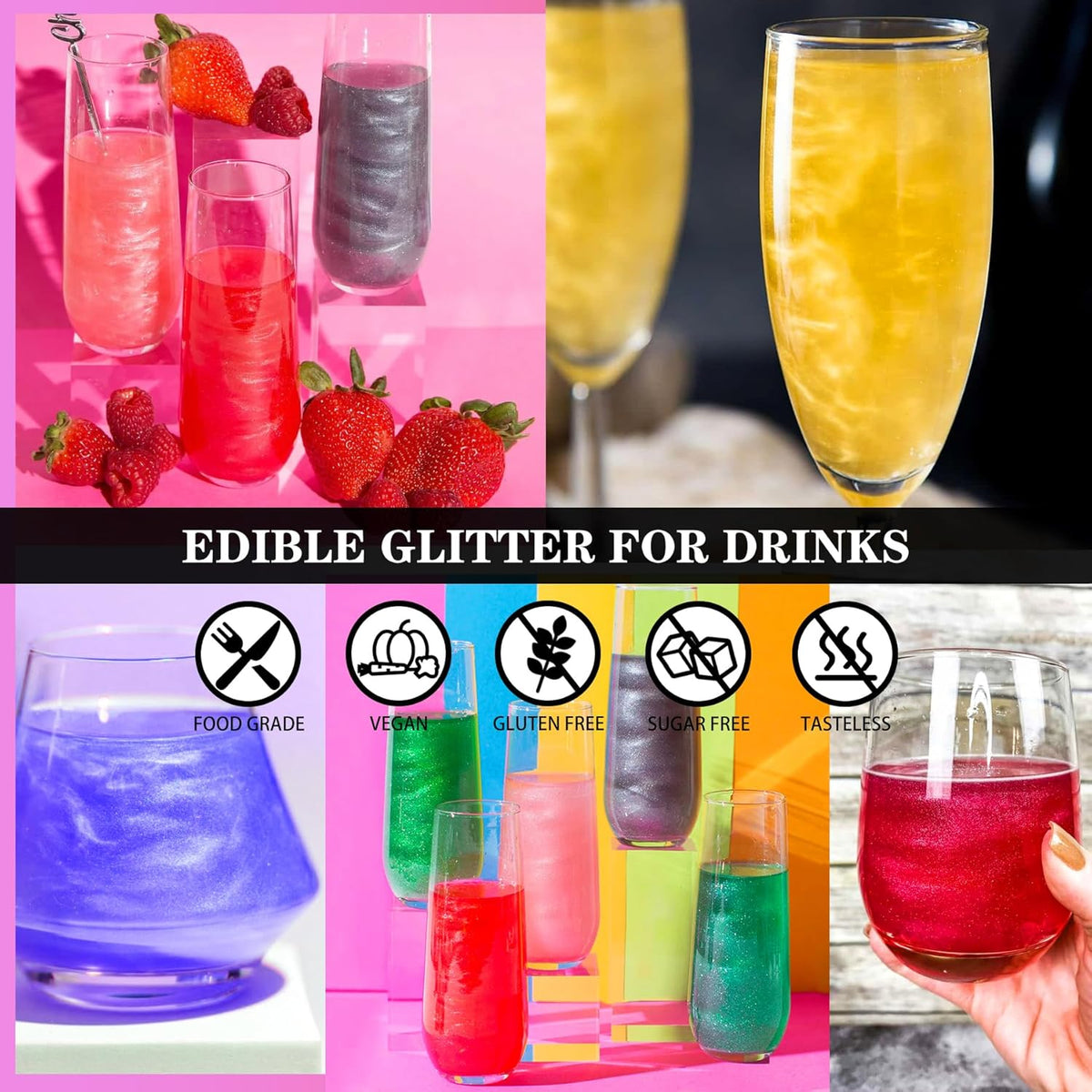 Edible Glitter - 30g / 1oz Luster Dust Edible Glimmer Powder for Sparkling Drinks, Foods, Wine, Cake - Food Grade Shimmer Dust Powder for Baking, Beverage, Cookies Decoration