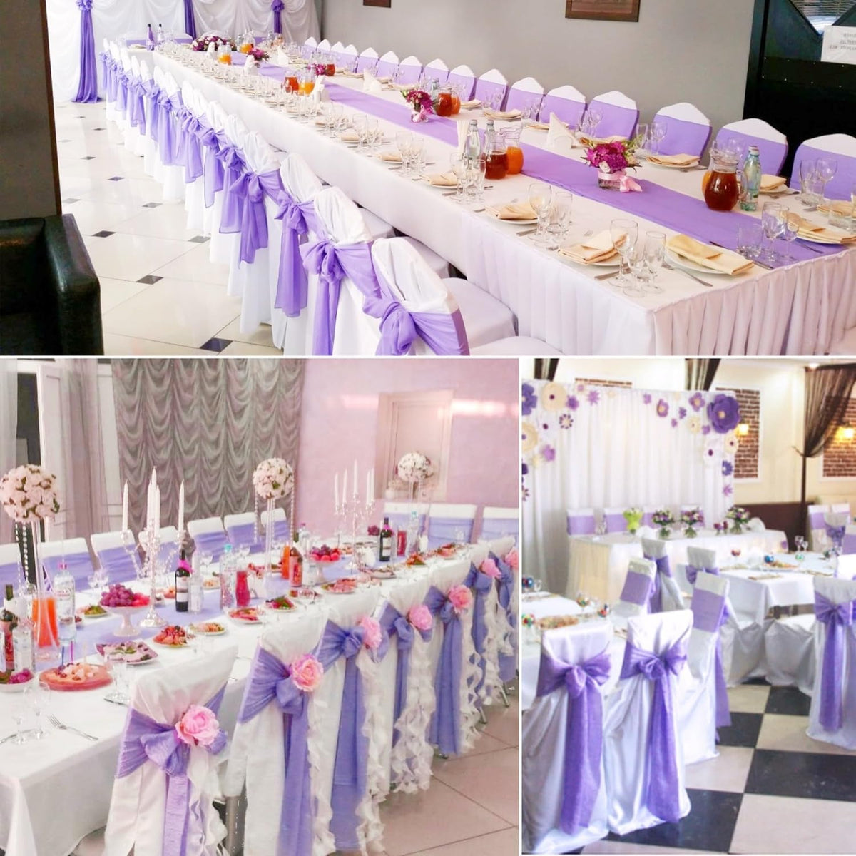 100 PCS Satin Chair Sashes Decorative Bow Chair Sashes Ties Back Ribbon Bows Chair Cover Band for Wedding Party Ceremony Reception Events Banquet Home Kitchen Chair Cover Decor(7x108inch,Lavender)