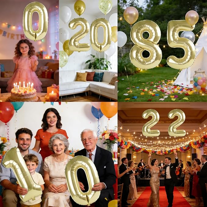 40 Inch Number 85 Balloons for 85th Birthday Party Decorations, 0-100 Champagne - Image 7