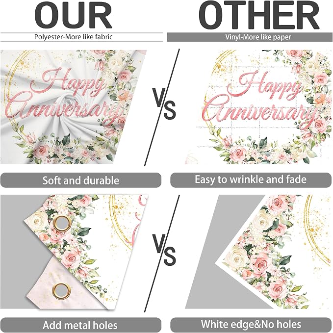 10x6 ft Floral Anniversary Backdrop Banner - Image 8