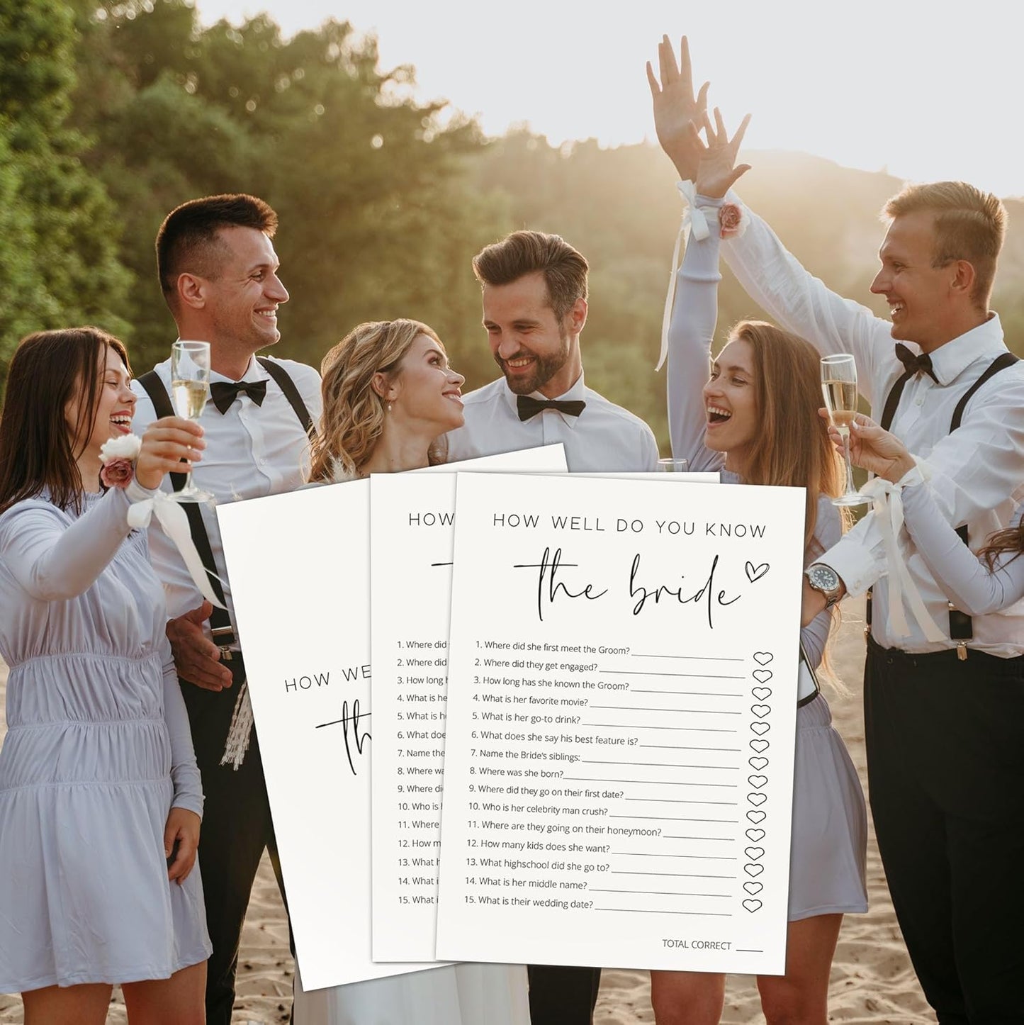 Bridal Shower Games, How Well Do You Know The Bride, 25Pcs Minimalist White Double-Sided Bridal Game Cards, Wedding Shower Games for Guests, Engagement Bachelorette Party Supplies - A11