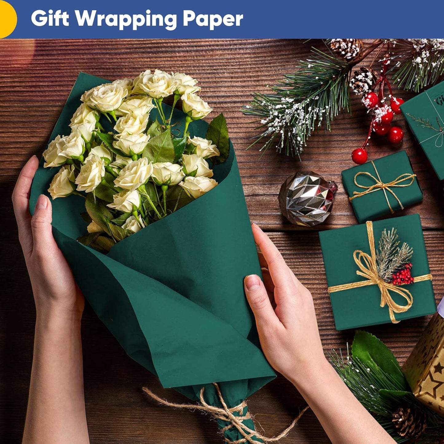 Vanhench 30"×1200" Green Wrapping Paper Roll, Craft Color Bulletin Board Paper for Wedding, Birthday, Holiday & Mother's Day Gift Wrapping or Art
