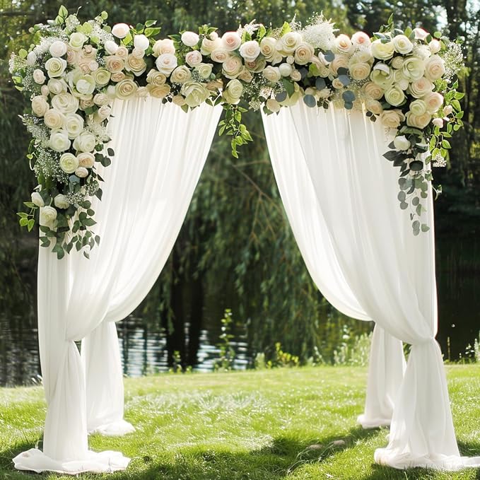 Ivory Wedding Arch Draping Fabric Backdrop Drapes Sheer 28.7"x 20FT | Sheer - Image 7