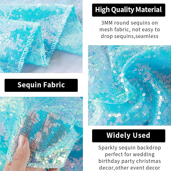 Hahuho Mermaid Blue Sequin Backdrop Curtain, Banquet Decoration(2 Panels - Image 8
