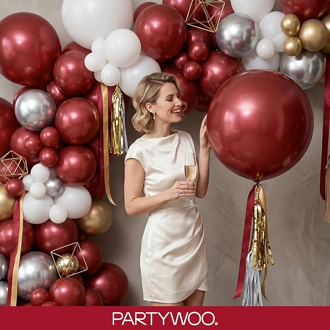 PartyWoo Burgundy Balloons 155pcs Dark Chestnut Red Maroon Color | 18 12 10 5 - Image 9