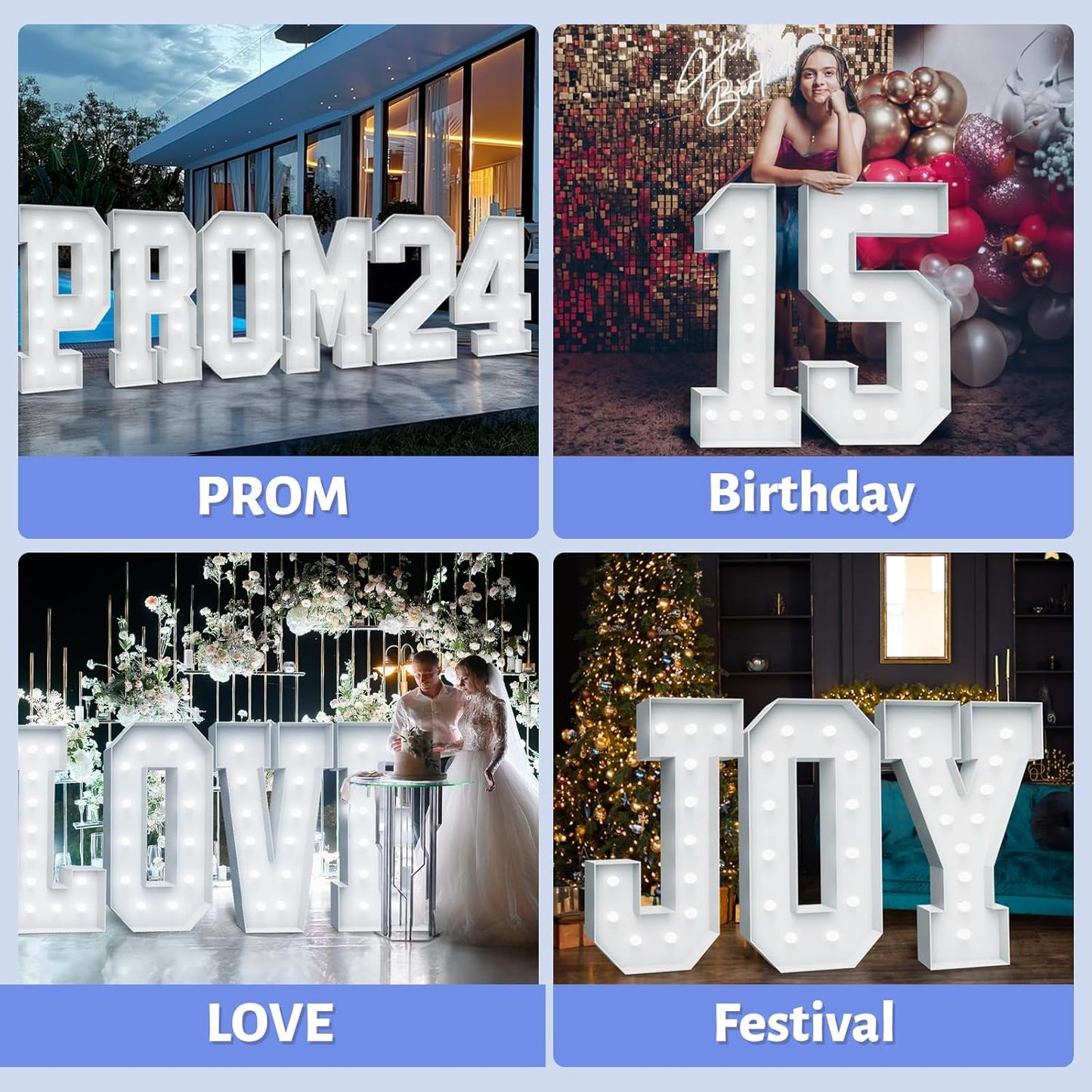 4FT Marquee Light Up Letters - Cool White Light Up Letters H with Fixed Water Bag, Party Decoration Large Marquee Light Up Letters can Be Used for Wedding Decoration, Birthday Party Decoration