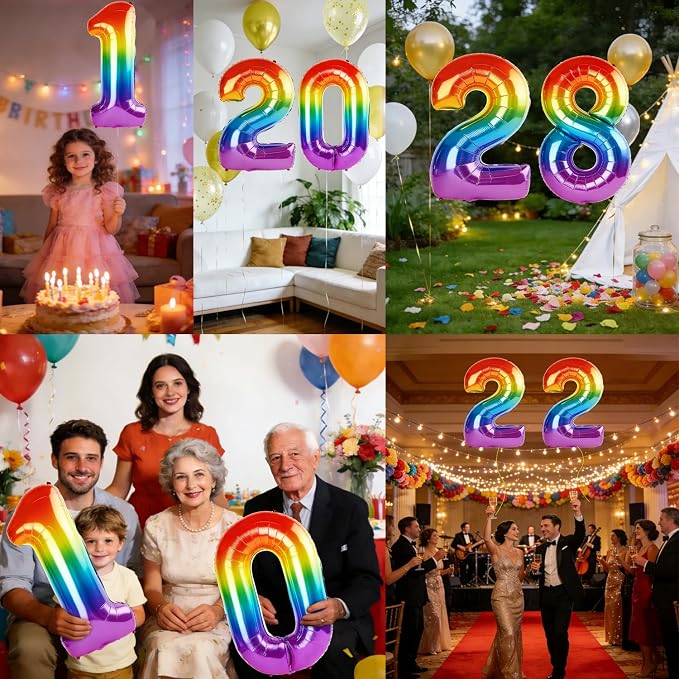 40 Inch Number 28 Balloons for 28th Birthday Party Decorations, 0-100 Rainbow - Image 7