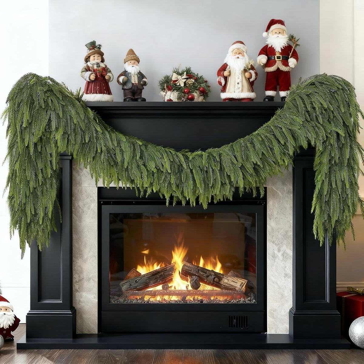6FT Christmas Norfolk Pine Garland -2PCS, Artificial Pine Needles Garlands Faux Greenery Fake Garland for Holiday Fireplace,Table,Window,Stairs,Mante,Indoor Outdoor Decor