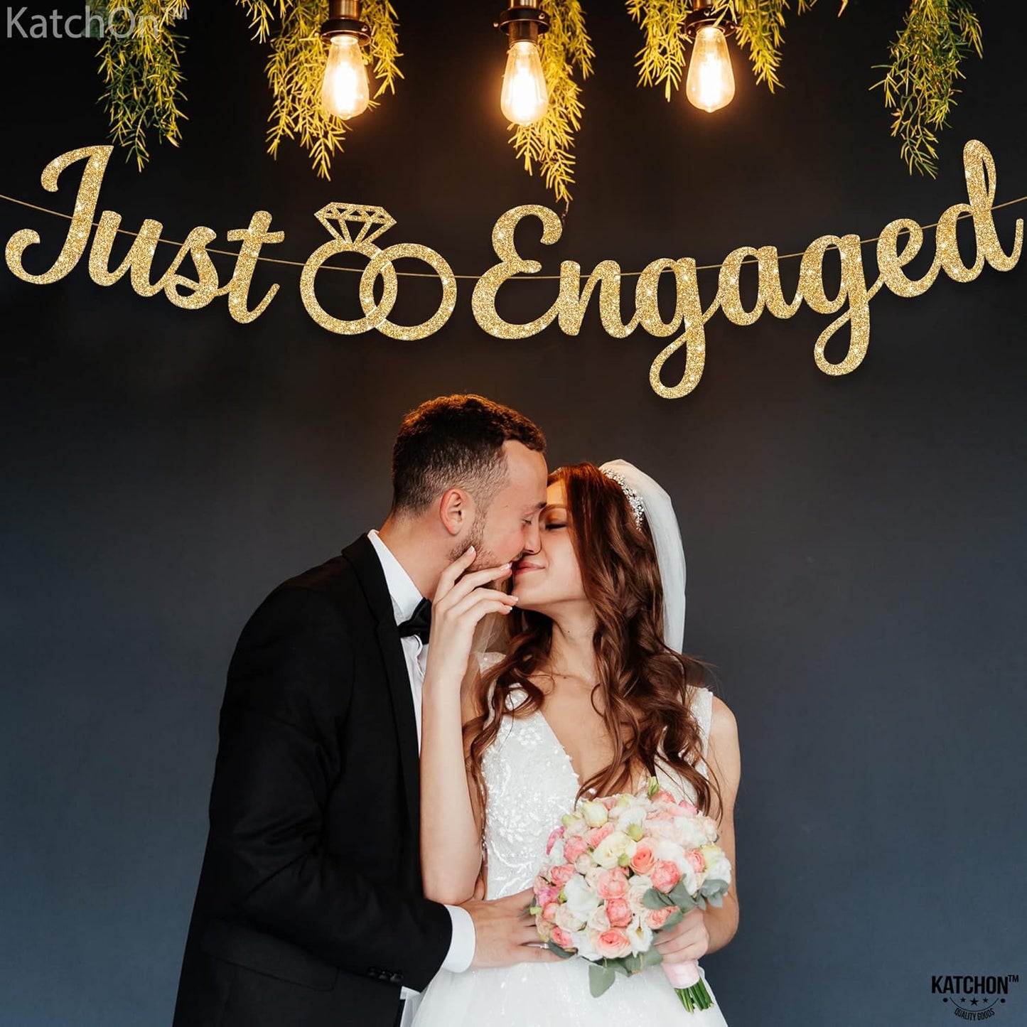 KatchOn, Glitter Gold Just Engaged Banner - 10 Feet, No DIY | Engagement Banner for Just Engaged Decorations | Engagement Party Decorations | Party Decorations