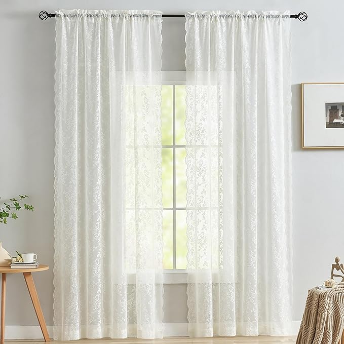 FINECITY Ivory Floral Lace Curtains - Image 7