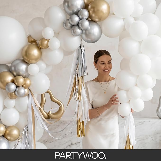 PartyWoo White Balloons 128pcs Matte White Latex Balloons Different Sizes | 18 - Image 9