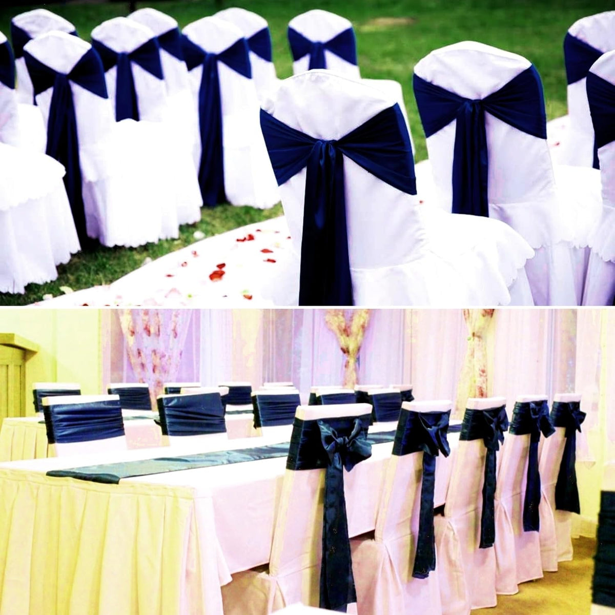 50 PCS Satin Chair Sashes Bows Decorative Universal Chair Cover Chairs Ribbon Ties Back Sash for Wedding Party Halloween Ceremony Reception Hotel Banquet Events Restaurant Decor(7 x 108inch,Navy Blue)