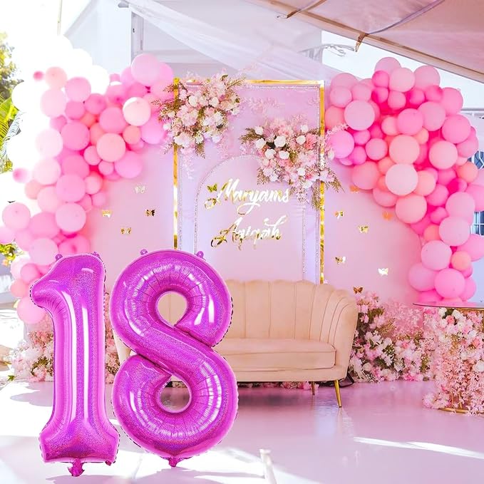 Hot Pink 8 Balloon, 40 Inch Large Laser Hot Pink Foil Helium Number Balloons 0-9 - Image 7