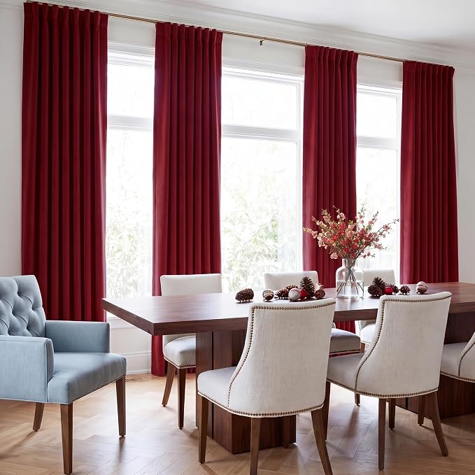 Red Velvet Curtains Extra Long for Chrismas Decor, W52 x L108, Room Darkening - Image 8