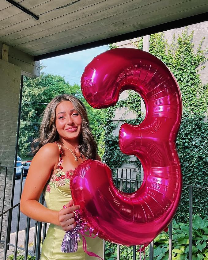 Hot Pink Number 3 Balloon 40 Inch, 3rd Birthday Decorations Men Women | Foil - Image 9