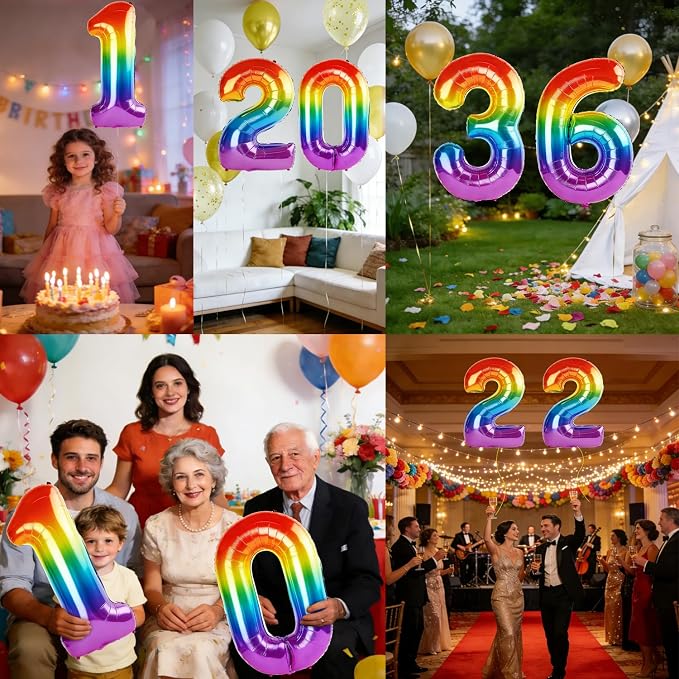 40 Inch Number 36 Balloons for 36th Birthday Party Decorations, 0-100 Rainbow - Image 7