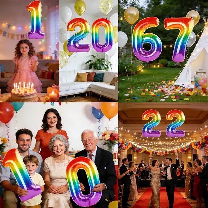 40 Inch Number 67 Balloons for 67th Birthday Party Decorations, 0-100 Rainbow - Image 7