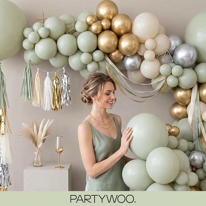 PartyWoo Sage Green Balloons 100pcs Dusty Boho Green Color 18 12 10 5 Inch | - Image 9