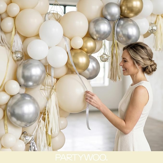 PartyWoo Beige Balloons 152pcs Cream Ivory Color 18 12 10 5 Inch | Balloons - Image 9