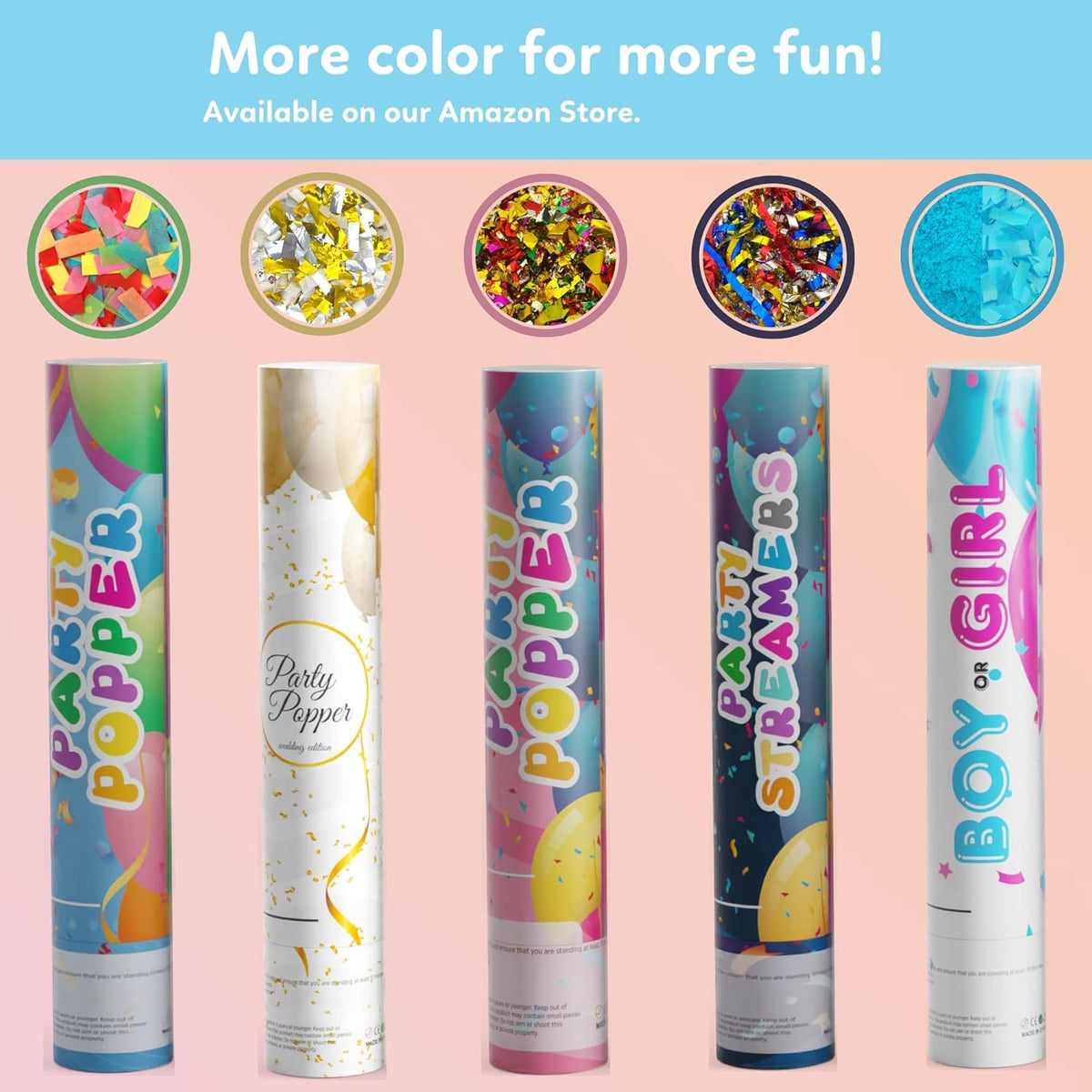 No Mess Streamer Confetti Cannon Party Poppers | 2 Pack | Multicolor Streamers | Glitter Bomb Confetti Shooters | Decoration for Birthday, Wedding | Launches 25 ft | 12 inch | TUR Party Supplies