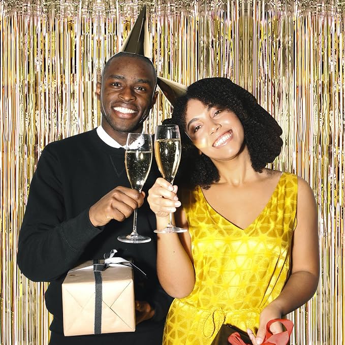 20 Pack Champagne Gold Foil Curtain Backdrop 3.2ft x 8.2ft Foil Fringe Backdrop - Image 7