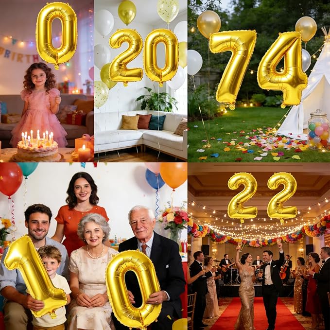 40 Inch Number 74 Balloons for 74th Birthday Party Decorations, 0-100 Gold - Image 7