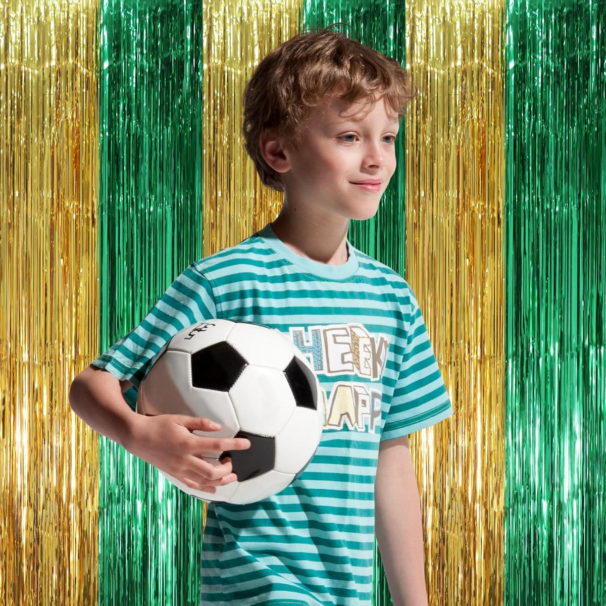 2 Pack Green and Gold Foil Fringe Backdrop Curtains, Tinsel Streamers Party Decorations, Fringe Backdrop, Door Shimmer for Graduation or Birthday Party