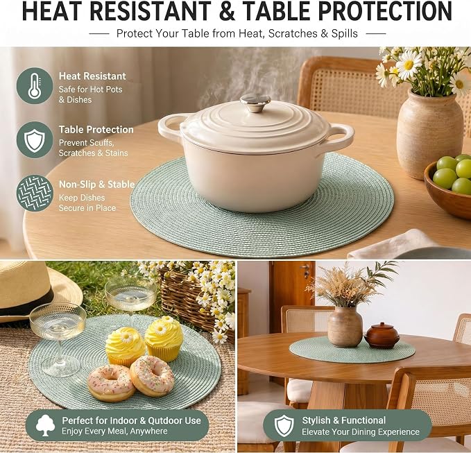 FunWheat Round Braided Placemats Set of 4 Table Mats - Image 7