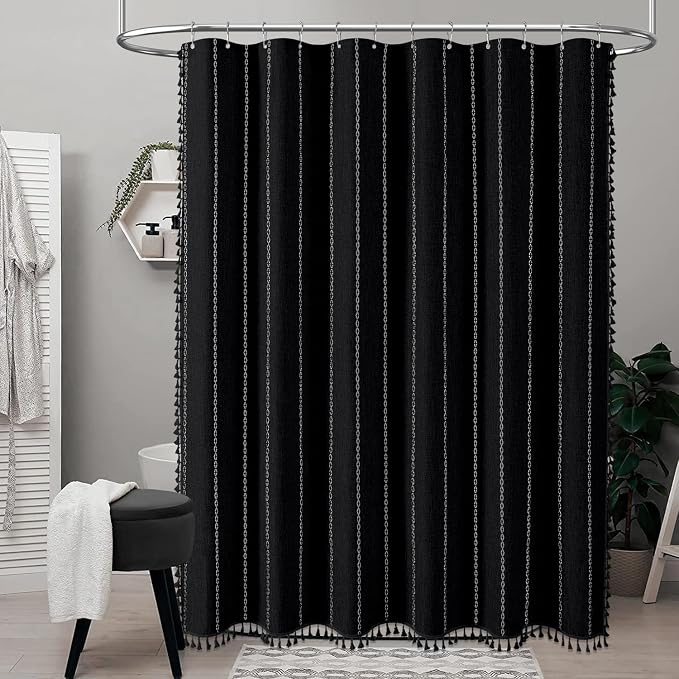 72x96 Extra Long Boho Linen Heavy Duty Shower Curtain Set, 330GSM Linen Blend - Image 6