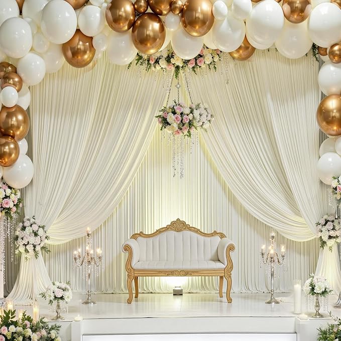 30ft×12ft Wrinkle Free Ivory Backdrop Curtain - Image 9
