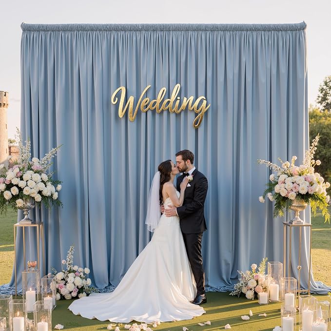 50ft×12ft Wrinkle Free Dusty Blue Backdrop Curtain - Image 9