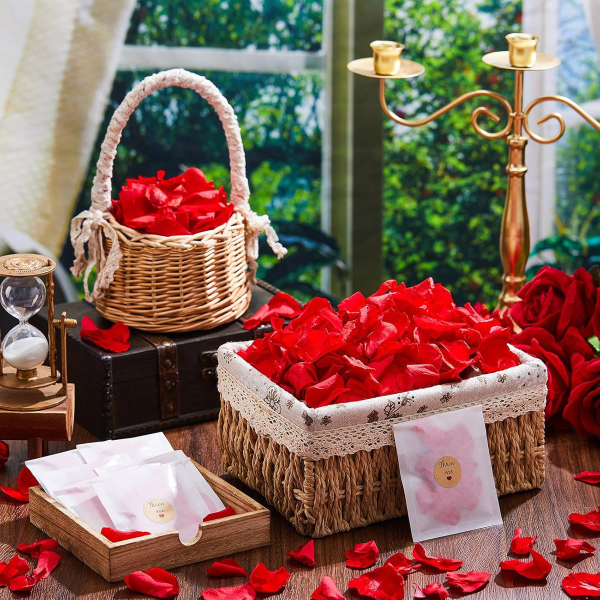 Biodegradable Confetti 10.58 Oz eucalyptus leaves Dried Flower Petals with Throw Me Stickers Confetti Biodegradable Flower Petals for Valentines Decor (Red Rose,Red,60 Pcs)
