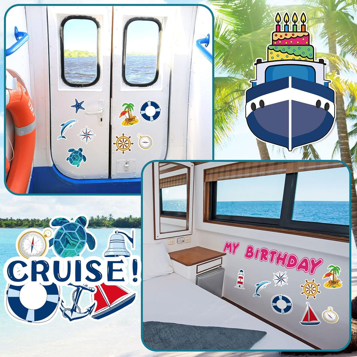 Xuhal 25 Pcs Birthday Cruise Door Magnets Decorations Funny Cruise Ship Door Magnets Magnetic Reusable Magnet for Happy Birthday Cabin Ship Carnival Refrigerator Office Car Accessories