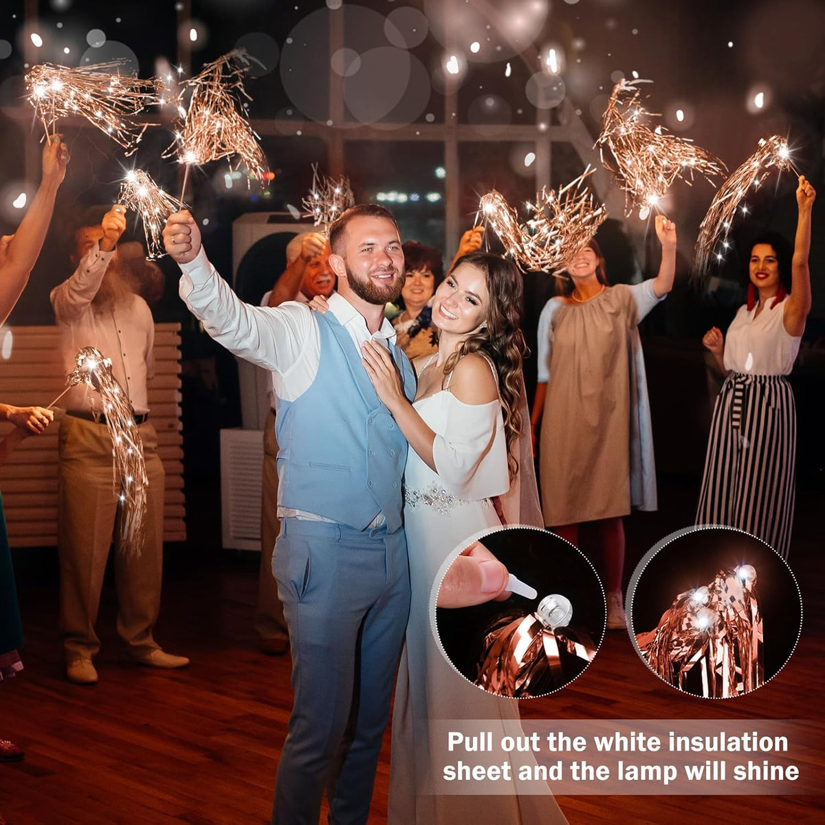 100 Pcs Lighted Wedding Wands LED Tinsel Wands Light up Streamers Sparklers for Wedding Send Off and Exits Birthday Party Props Favors(Rose Gold)