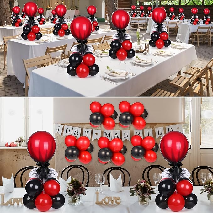 BBTO 8 Set Black and Red Table Centerpieces Balloons Stand Kit, Latex Balloons - Image 7