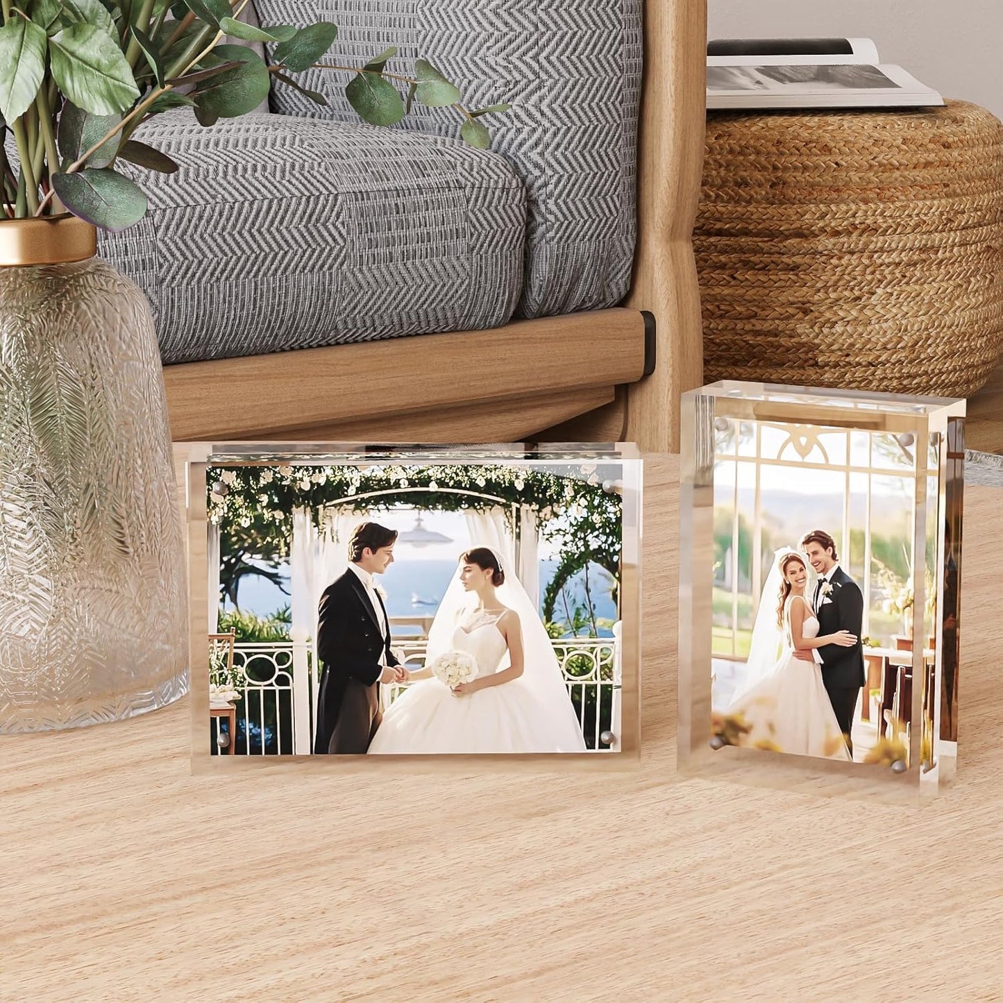 Egofine 8x10 Acrylic Frames 2 Pack, 20mm Thicker Frameless Clear Picture Frames, Double Sided Magnetic Picture Frames, Free Standing Desktop Display