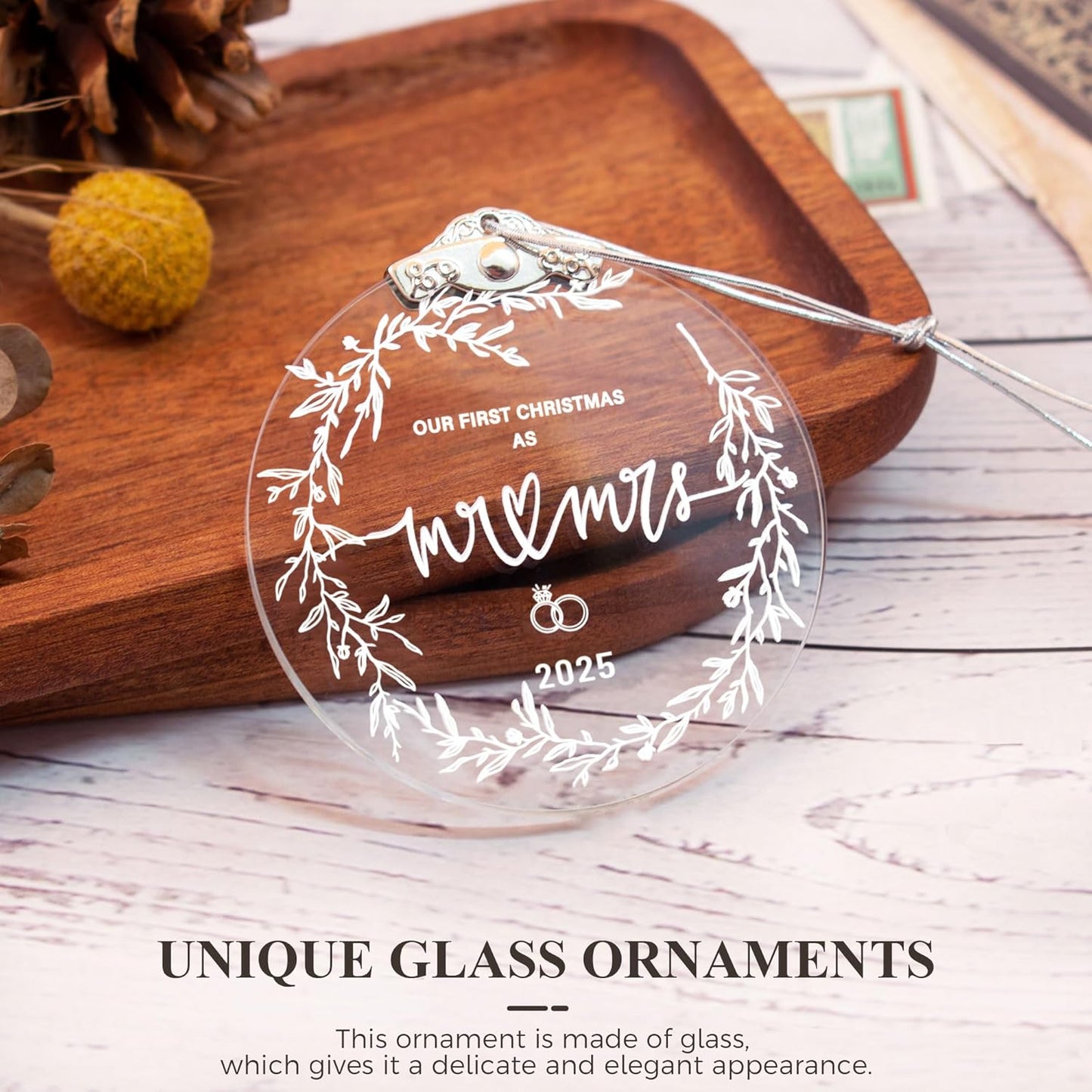 First Christmas Married Ornament 2025, Wedding Bridal Shower Gifts for Bride, Crystal 1st Christmas as Mr Mrs, Wedding Ornaments for Couple, Newlywed Keepsake with Gift Box
